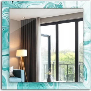 Zrcadlo Zrcadlo se skleněným čtvercovým rámem a grafikou Abstraktní mramorový vzor 60x60