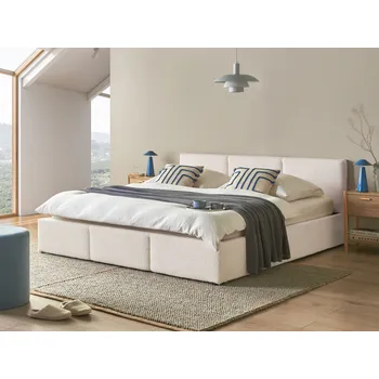 Ložnice Postel s úložným prostorem krémově bílá buklé čalounění manželská postel 180 x 200 cm prošívané čelo ložnice Beliani