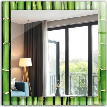 Zrcadlo Zrcadlo se skleněným čtvercovým rámem a grafikou Zelené stonky bambusu 60x60 cm