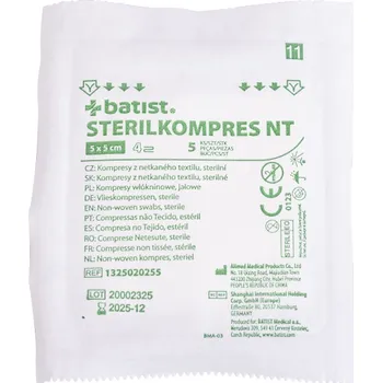 Batist Medical a.s. STERILKOMPRES NT 7,5x7,5cm, 4vrstvy Velikost balení: 25 x 5