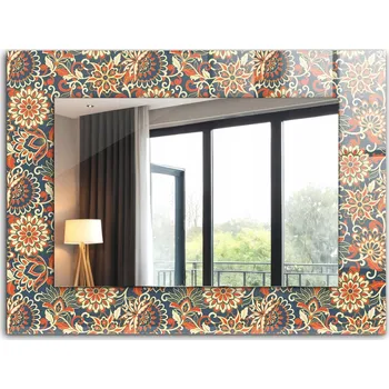 Zrcadlo Dekorativní zrcadlo na zeď s potiskem XXL 80x60 cm - Květinový vzor tapety