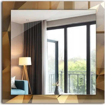 Zrcadlo Krásné čtvercové zrcadlo na zeď s potiskem, dekorativní geometrické tvary, 60x60 cm