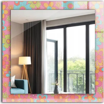 Zrcadlo Zrcadlo dekorativní závěsné na zeď Barevné květinové Groove 60 x 60 cm