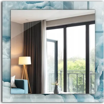 Zrcadlo Moderní čtvercové zrcadlo s potiskem - Modrý mramor textura, 60x60 cm