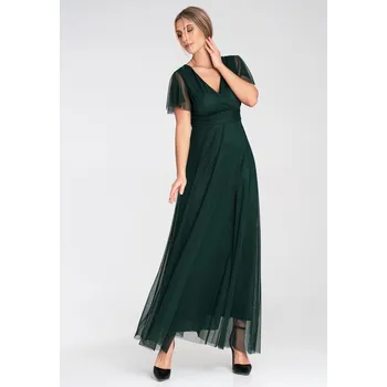 Dámské šaty Síťované midi šaty s krátkými motýlími rukávy M1103 Barva: Zelená, Velikost: S/M