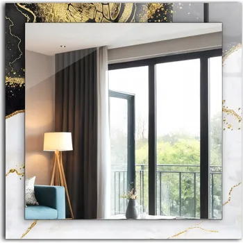 Zrcadlo Zrcadlo se skleněným čtvercovým rámem a grafikou Abstraktní umění zlata 60x60