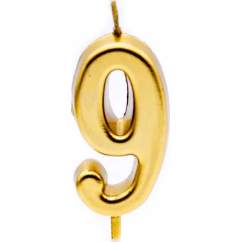 Svíčka ZLATÁ SVÍČKA na dort Elegantní Narozeniny Výročí ČÍSLICE 9