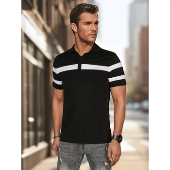 Pánská móda Pánská košile polo z paskami PX0628 Barva: Černá, Velikost: 2XL