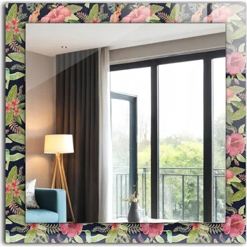 Zrcadlo Stylové Čtvercové Zrcadlo Glamour Moderní Loft Květiny a ptáci 60 x 60 cm