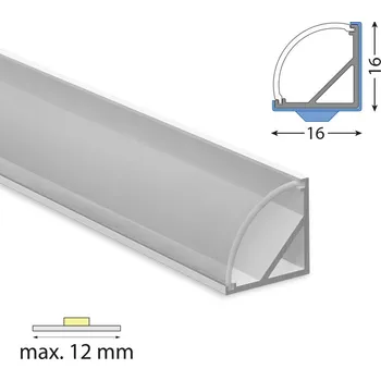 LED páska Rohový hliníkový profil RF 16x16mm včetně čirého difuzoru 1 m