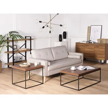 Obývací pokoj Konferenční stolek dřevěný top, černý kovový obdélníkový rámeček 100 x 60 cm pro průmyslový styl obývacího pokoje Beliani