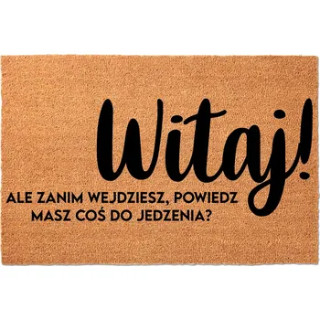 Rohožka KOKOSOVÁ VSTUPNÍ ROHOŽKA POD DVEŘE 40X60 NÁPIS MASZ COŚ DO JEDZENIA?