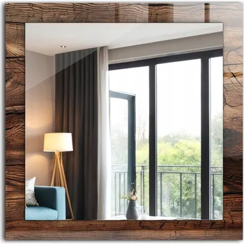 Zrcadlo Dekorativní designové zrcadlo závěsné loft Dřevěná textura prkna 60x60