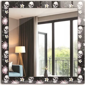 Zrcadlo Stylové Čtvercové Zrcadlo Glamour Moderní Loft Lebky a květiny 60x60 cm
