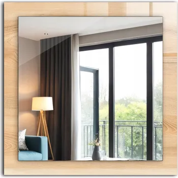 Zrcadlo Dekorativní designové zrcadlo závěsné loft Dřevěná textura prkna 60x60