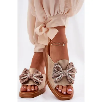 Dámské pantofle Dámské Pantofle Na Klínu S Mašlí Moonzella Barva: Zlatá, Velikost: 37