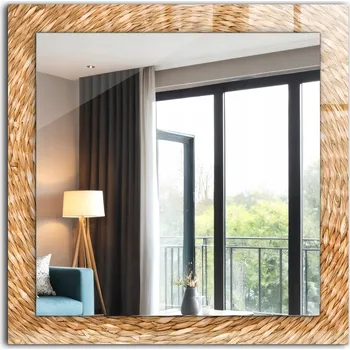 Zrcadlo Stylové Čtvercové Zrcadlo Glamour Moderní Loft Pletené z vrbového proutí 60x60