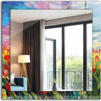 Zrcadlo Stylové Čtvercové Zrcadlo Glamour Moderní Loft Pole tulipánů 60 x 60 cm