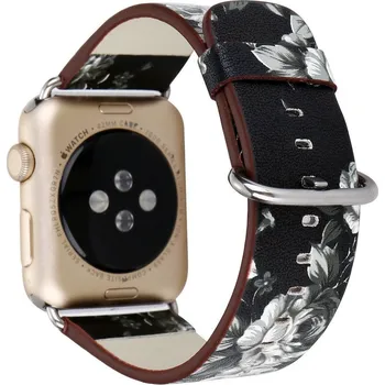 Ostatní příslušenství k chytrým hodinkám eses Kožený květinový řemínek pro Apple Watch - Černo bílý 42mm, 44mm, 45mm, 49mm