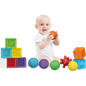 ostatní stavebnice Senzorické kostky a míčky pro nejmenší 14 kusů