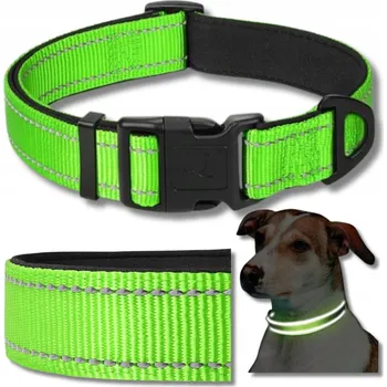 Obojek pro psa Obroza Materialowa Dla Psa vel. L Zelený Reflexní Nastavitelný Prodyšný Obojek pro Psa