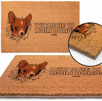 KOKOSOVÁ ROHOŽKA 40X60 S ČIVAVOU A NÁPIS WITAJCIE W MOIM DOMU