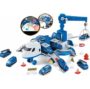 autíčko ROZKLÁDACÍ LETADLO RAKETOMET PARKOVIŠTĚ JEŘÁB POLICIE AUTA VELKÁ SADA XXL