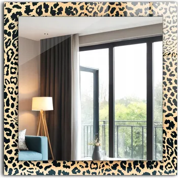 Zrcadlo Čtvercové nástěnné zrcadlo s potiskem motivu leopardí panterky 60x60 cm
