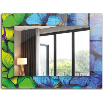 Zrcadlo Závěsné zrcadlo Loft s potiskem 80x60 cm Modro-zelení motýli