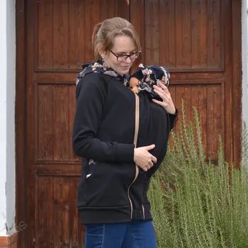 Shara Nosící dlouhá mikina černá/růže na černé/moka Velikost: XXL, Vzor: černá/růže na černé/moka