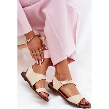 Dámské sandále Dámské kožené ploché sandály Zazoo 3014 oprané Barva: Béžová, Velikost: 38