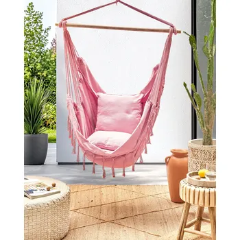 Zahrada Závěsné houpací křeslo růžové bavlna a polyester pokojové a venkovní boho styl Beliani