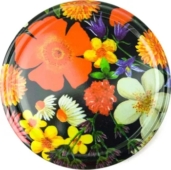 Víčko na sklenici na med se závitem TO-82 - černé s květy ND67