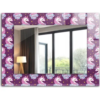 Zrcadlo Moderní zrcadlo s krásným potiskem XXL 80x60 cm Jednorožci hvězdy nápis