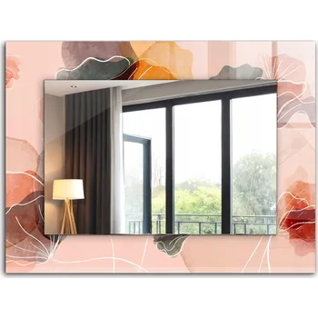 Zrcadlo Loftové závěsné zrcadlo s s potiskem XXL 80x60 cm Abstraktní květinové