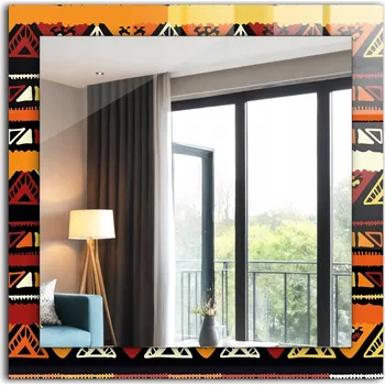 Zrcadlo Zrcadlo se skleněným čtvercovým rámem a grafikou Barevný etnický vzor 60x60 cm