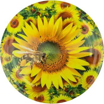 Víčko na sklenici na med se závitem TO 82 - Včela na slunečnici