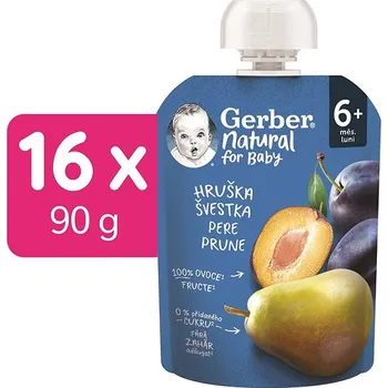 GERBER Natural kapsička hruška a švestka 16× 90 g