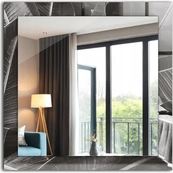 Zrcadlo Koupelnové nástěnné zrcadlo s dekorativním skleněným rámem Listy banánovníku 60x60