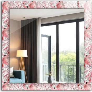 Zrcadlo Čtvercové nástěnné zrcadlo s potiskem motivu Růžoví plameňáci 60 x 60 cm