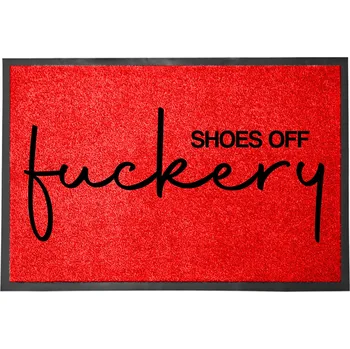 Vstupní rohožka 40x60 ČERVENÁ DOM HIT FUC*ERY SHOES OFF Z HUMOREM