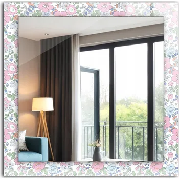 Zrcadlo Moderní čtvercové zrcadlo s potiskem Květinový vzor látky 60 x 60 cm