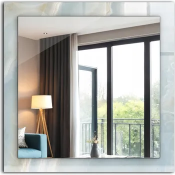 Zrcadlo Zrcadlo se skleněným čtvercovým rámem a grafikou Modrý mramor onyx 60 x 60 cm