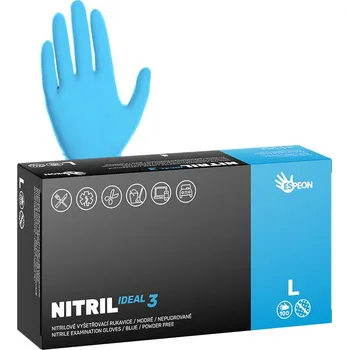 Pracovní rukavice ESPEON Nitrilové rukavice NITRIL IDEAL3 100 ks, nepudrované, modré, 3.7 g Velikost: L