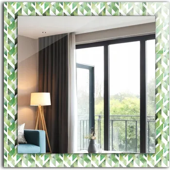 Zrcadlo Moderní čtvercové zrcadlo s potiskem Zelený geometrický vzor 60x60 cm