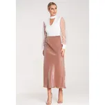 Midi sukně ze saténové látky M1084 Barva: Béžová, Velikost: S/M