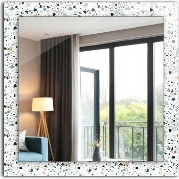 Zrcadlo Dekorativní designové zrcadlo závěsné, styl loft, vzor terrazzo mozaika, 60x60 cm