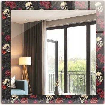 Zrcadlo Čtvercové nástěnné zrcadlo s potiskem motivu Lebky, růže a trny 60x60