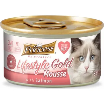 Krmivo pro kočku Princess Gold Mousse Losos 85g vlhké krmivo pro dospělé kočky s lososem