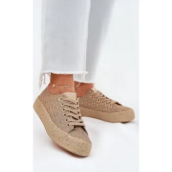 Dámské tenisky Vzorované dámské tenisky na platformě s pleteninou Lee Cooper LCW-25-08-3646L Khaki Barva: Béžová, Velikost: 37